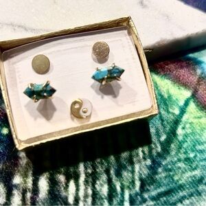 Gold and Turquoise Stud Earrings Set